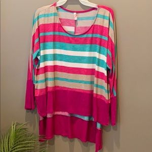 Striped high low long sleeve top